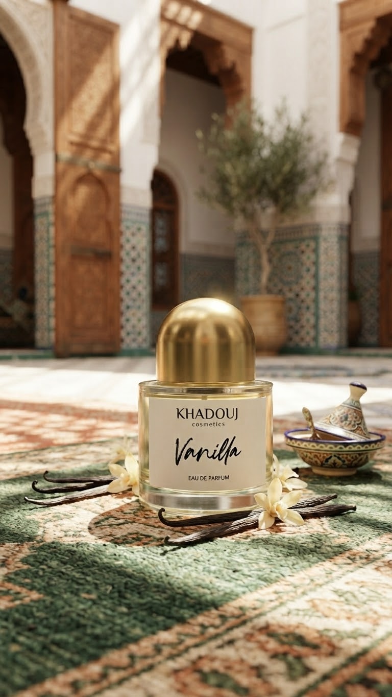 Vanilla Eau de Parfum Khadouj Cosmetics – flacon premium doré